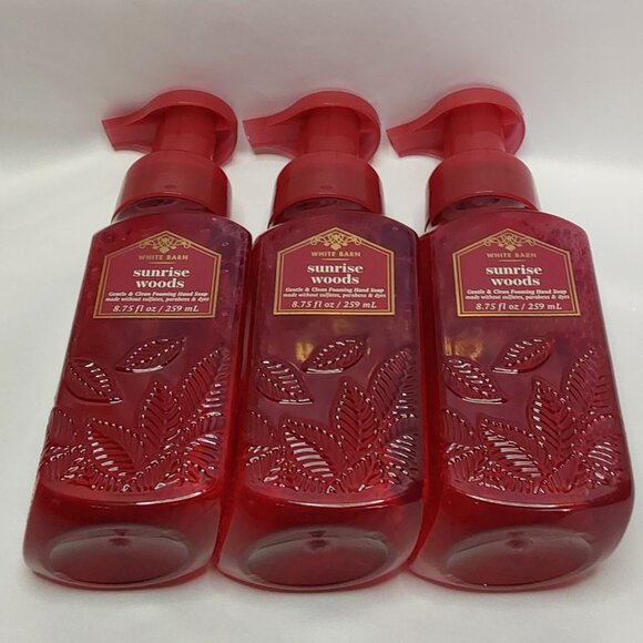 BATH & BODY WORKS WHITE BARN 'SUNRISE WOODS' FOAMING HAND SOAP 3-PIECE SET - Picture 8 of 15